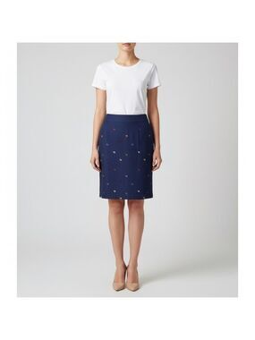 White Stuff Colorful Embroidered Camel novelty Women's Skirt linen blend size 8
